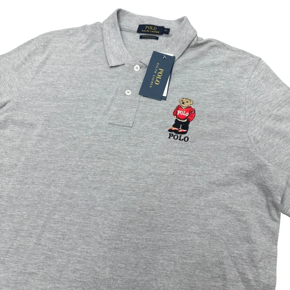 Polo Ralph Lauren Polo Shirt Mens XXL Grey Custom Slim Fit Embroidered Polo Bear